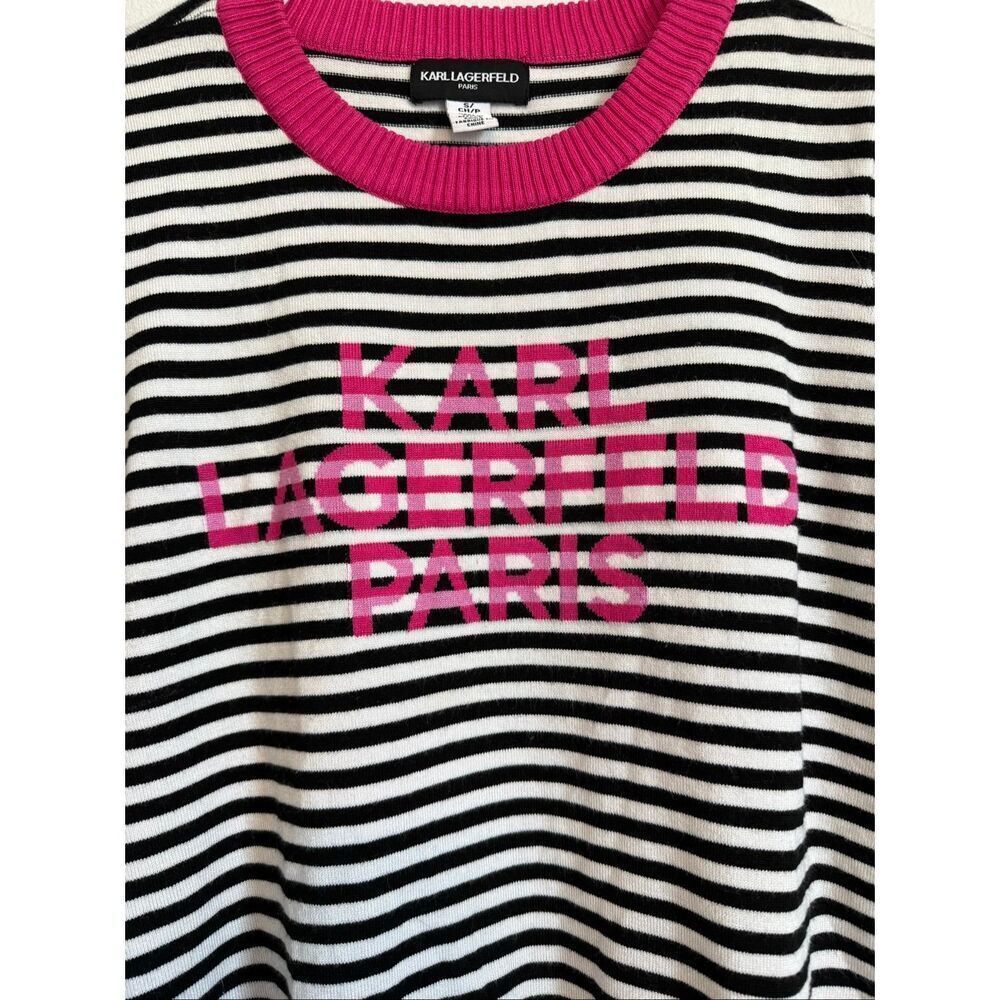Karl Lagerfeld Paris Striped Logo Top - Picture 3 of 4